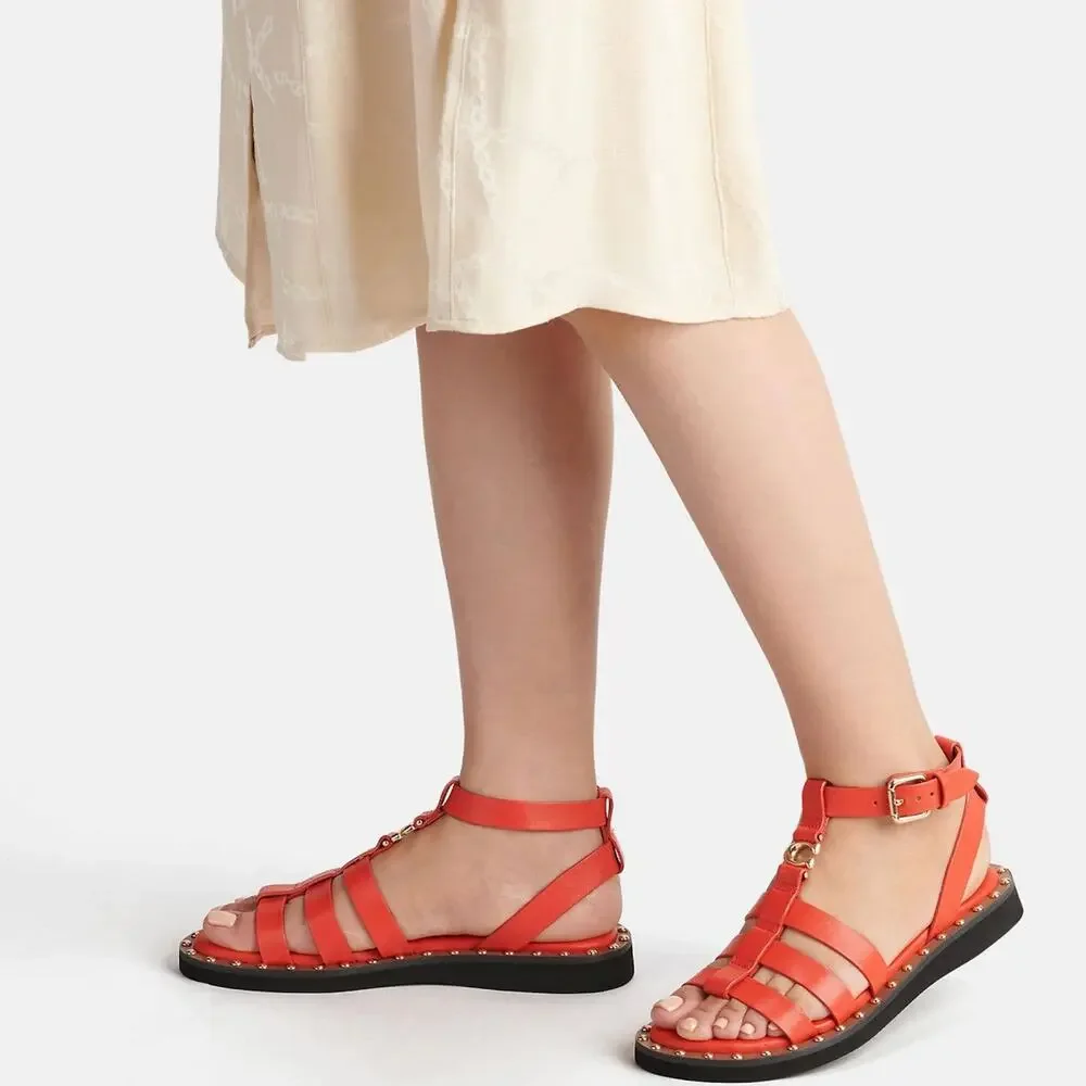 COACH Giselle Women's Strap Sandal Penny Studded RED Leather Size 5